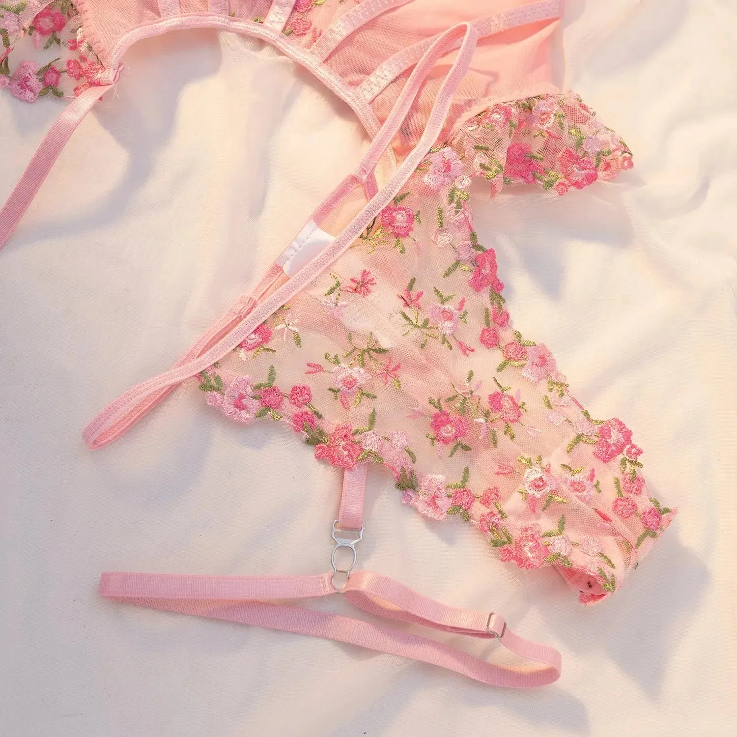 Floral Lingerie Cut Out Bustier Push Up Lace Set
