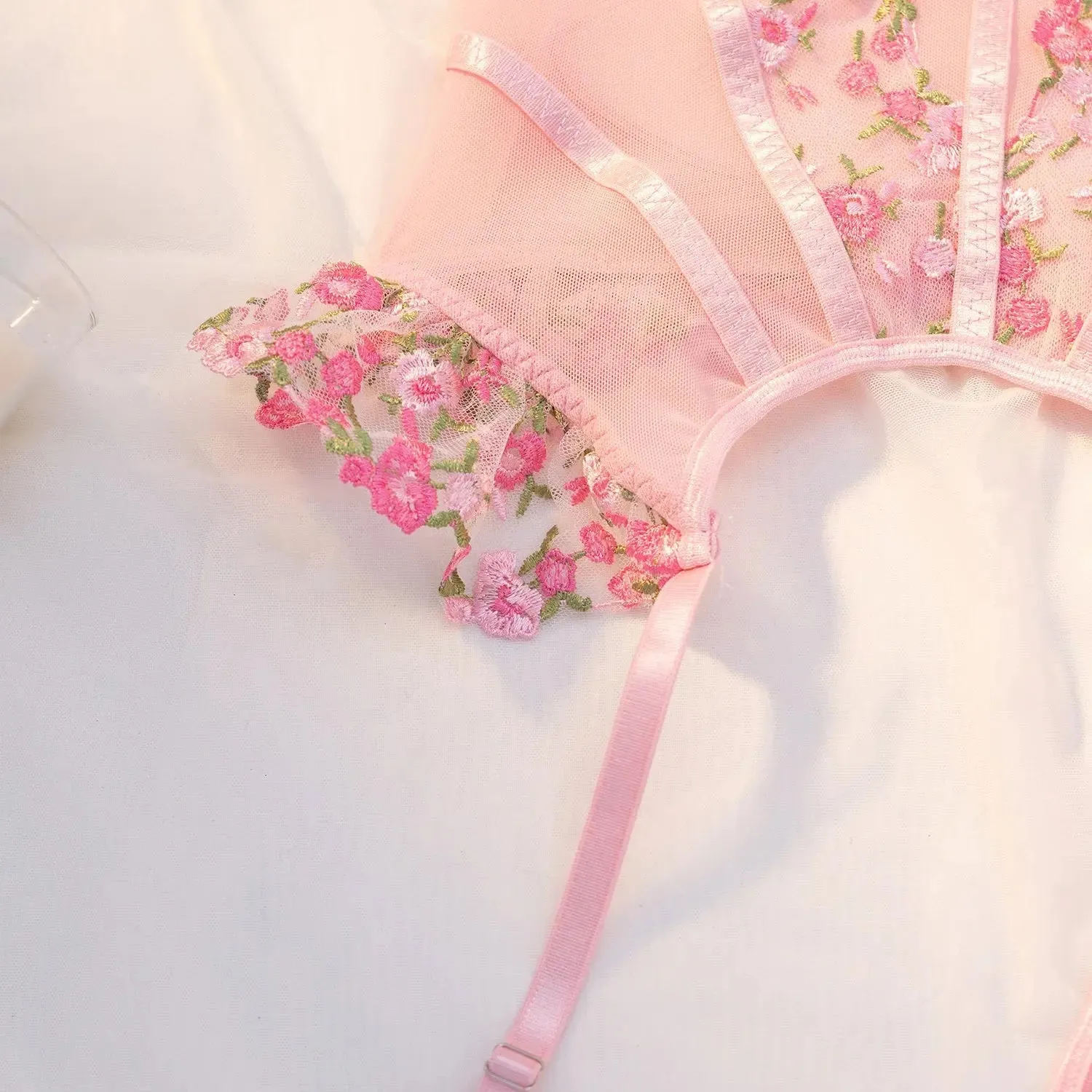 Floral Lingerie Cut Out Bustier Push Up Lace Set