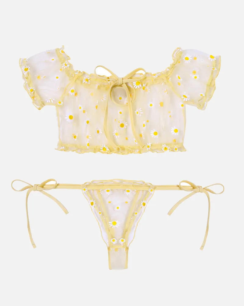 Floral Mesh Ruffle Lingerie Set