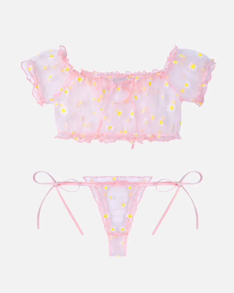 Floral Mesh Ruffle Lingerie Set