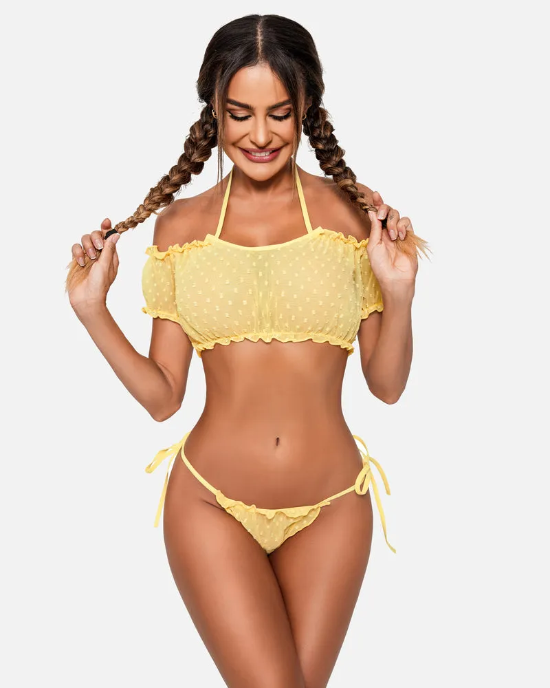 Floral Mesh Ruffle Lingerie Set