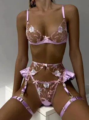 Guan Lace Floral Garter Intimate Set