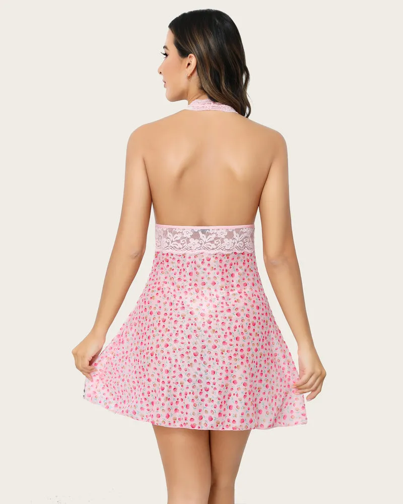 Halter Lace Babydoll Mesh V Neck Nightwear