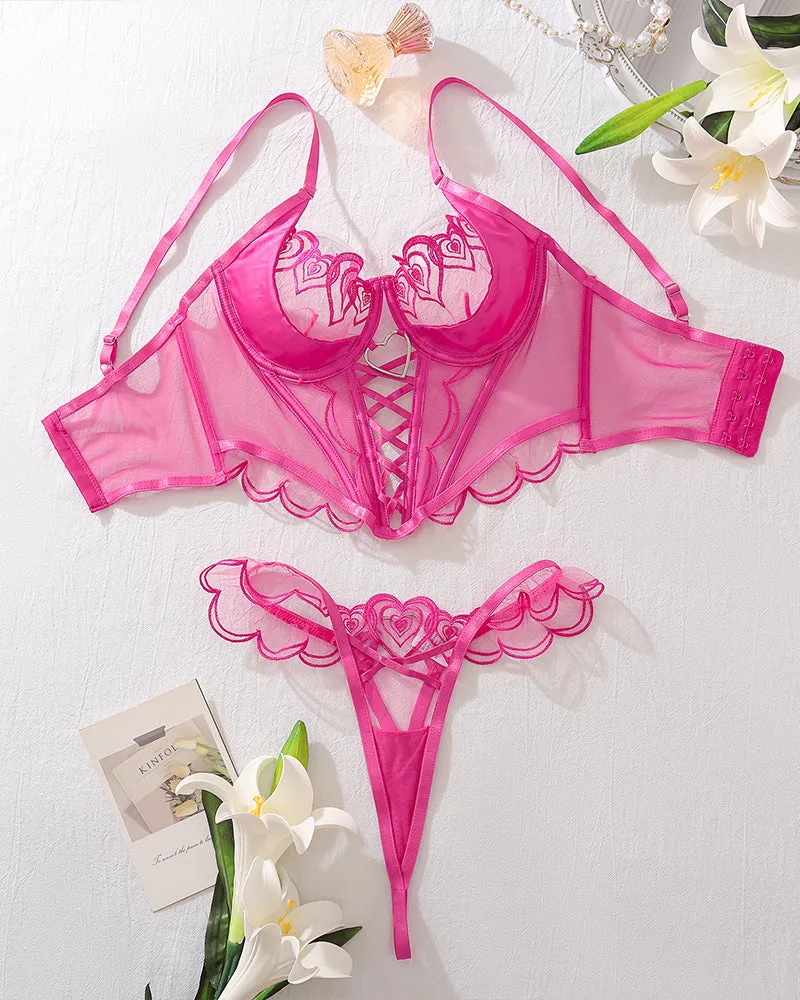 Heart Design Two Piece Lingerie Corset Set