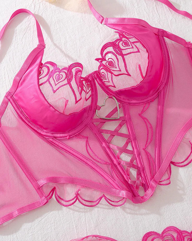 Heart Design Two Piece Lingerie Corset Set