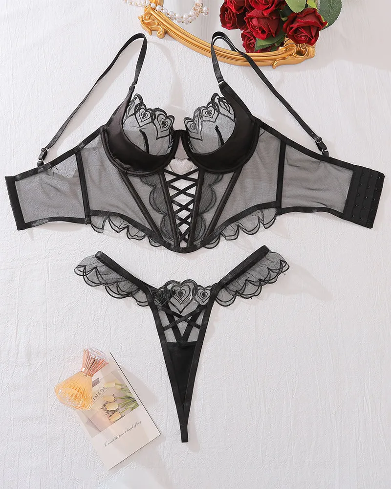 Heart Design Two Piece Lingerie Corset Set