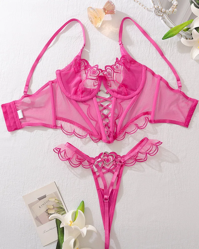 Heart Design Two Piece Lingerie Corset Set