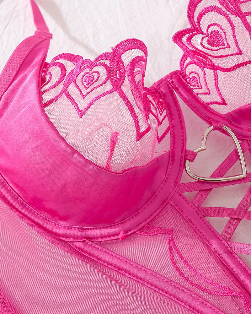 Heart Design Two Piece Lingerie Corset Set