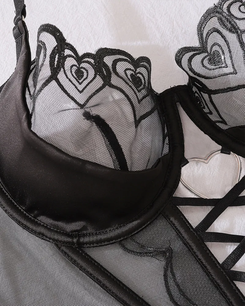 Heart Design Two Piece Lingerie Corset Set