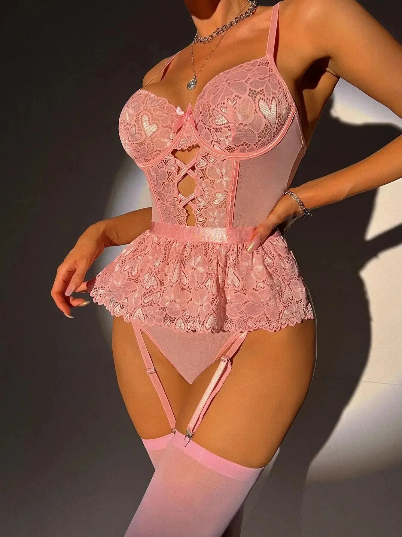 Heart Lace Corset Skirt Lingerie Set