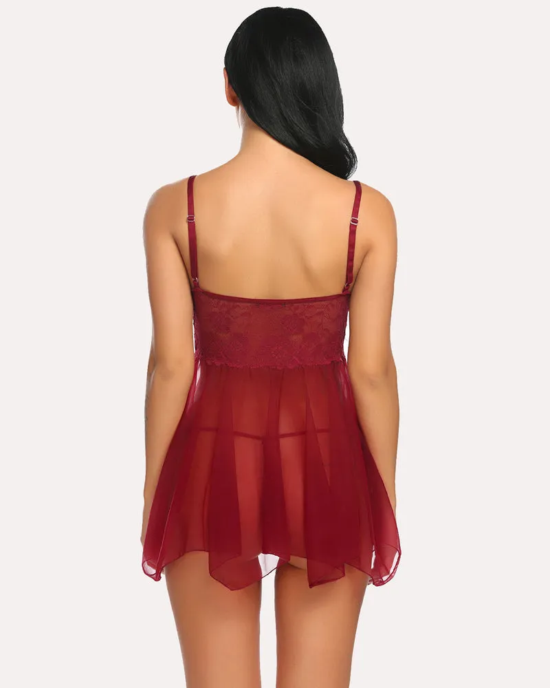 Heart Print Babydoll Lace Nightgown