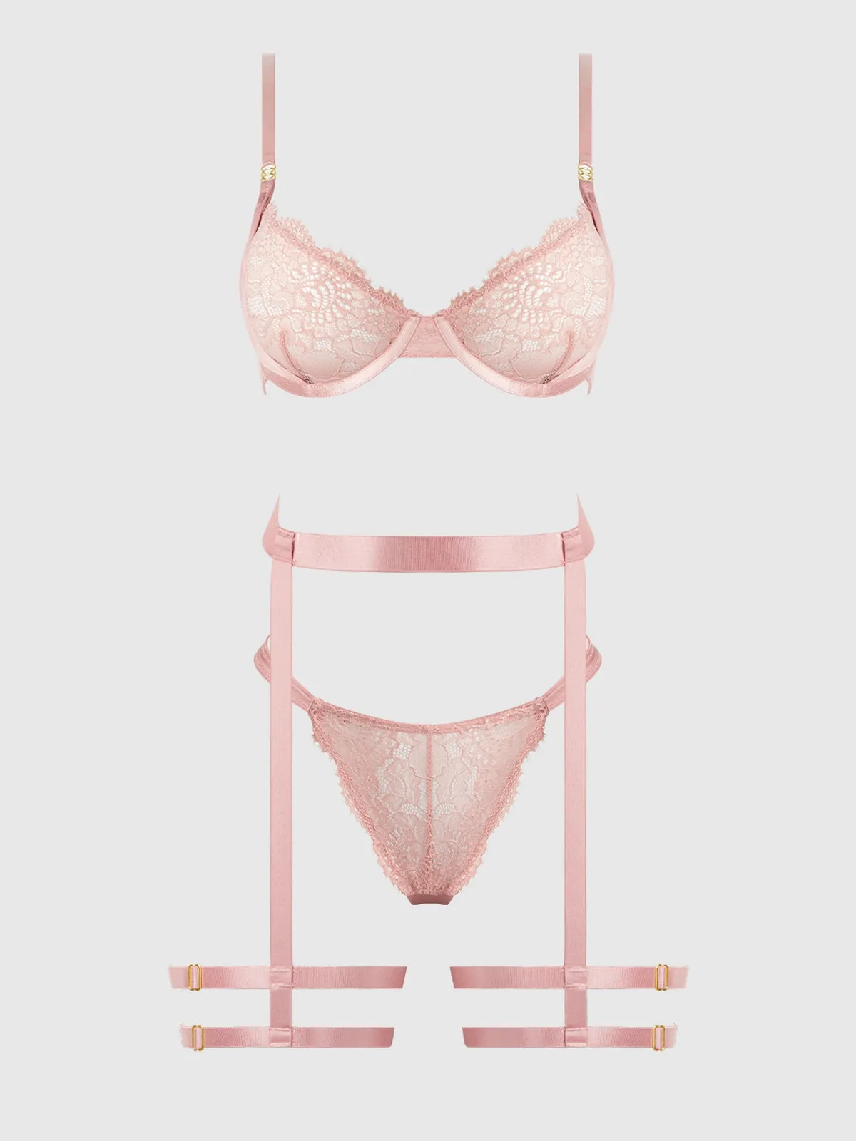 Helena Lace Bra, Garter, & Thong Set