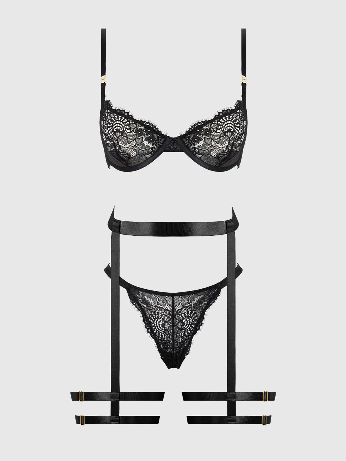 Helena Lace Bra, Garter, & Thong Set