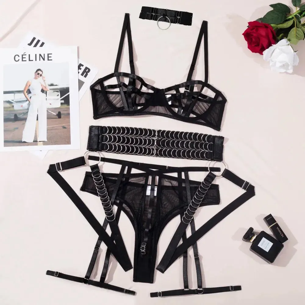 Hollow Out Garter Lingerie Metal Links 3-Piece