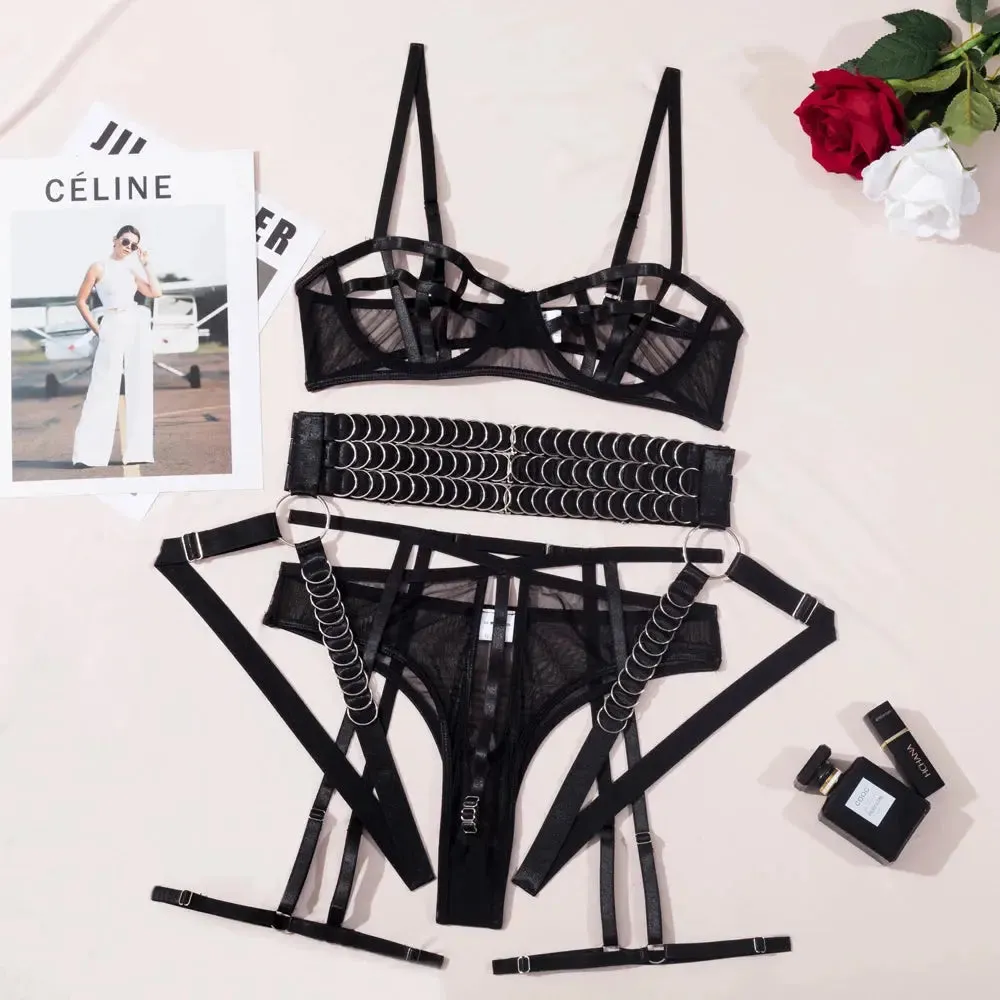 Hollow Out Garter Lingerie Metal Links 3-Piece
