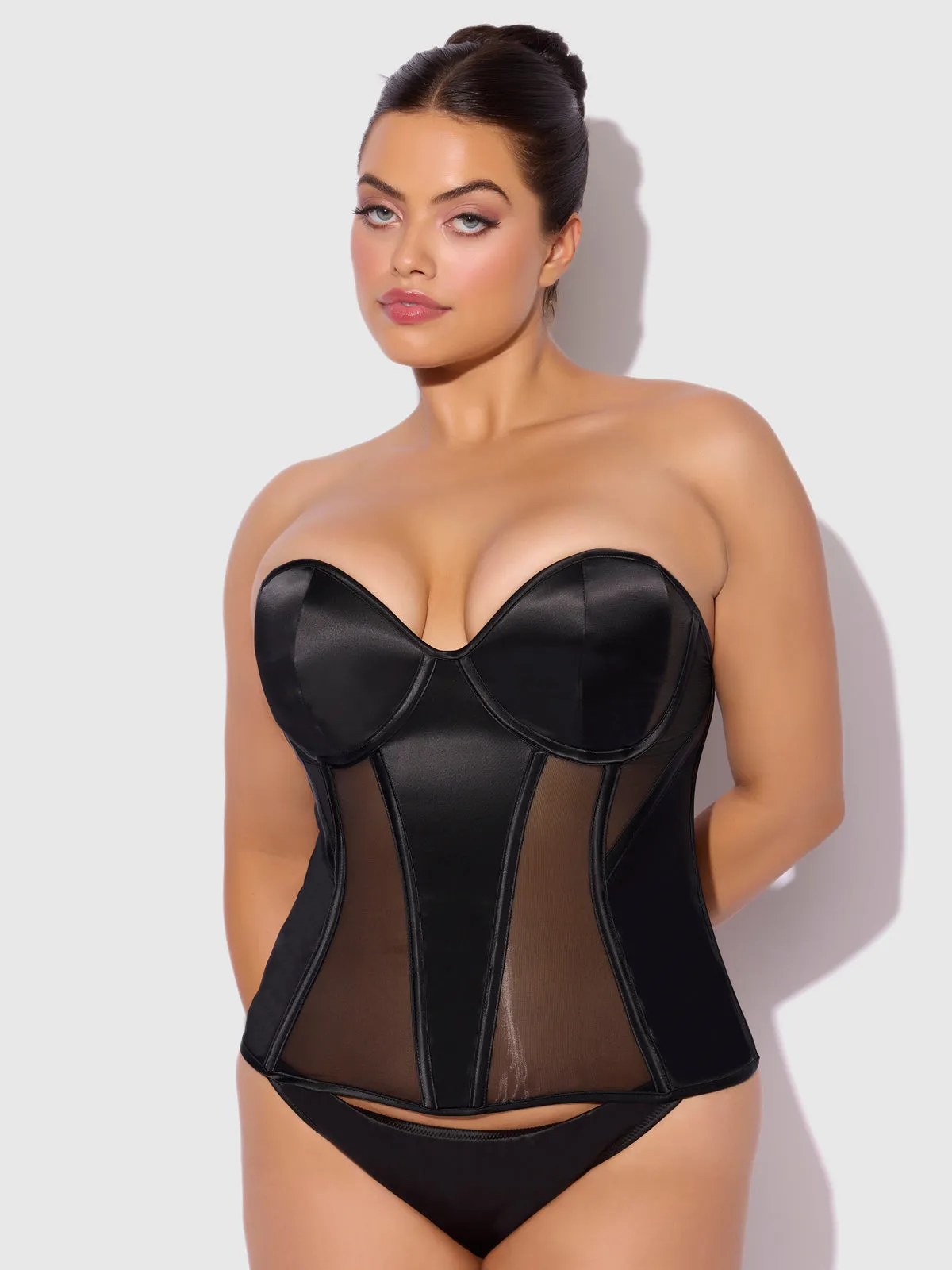 Iconic Plunge Satin & Mesh Corset