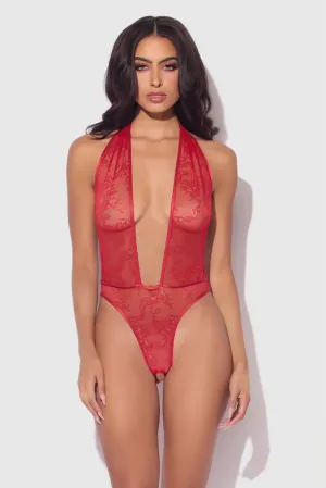 Kiki Lace Plunge Halter Teddy