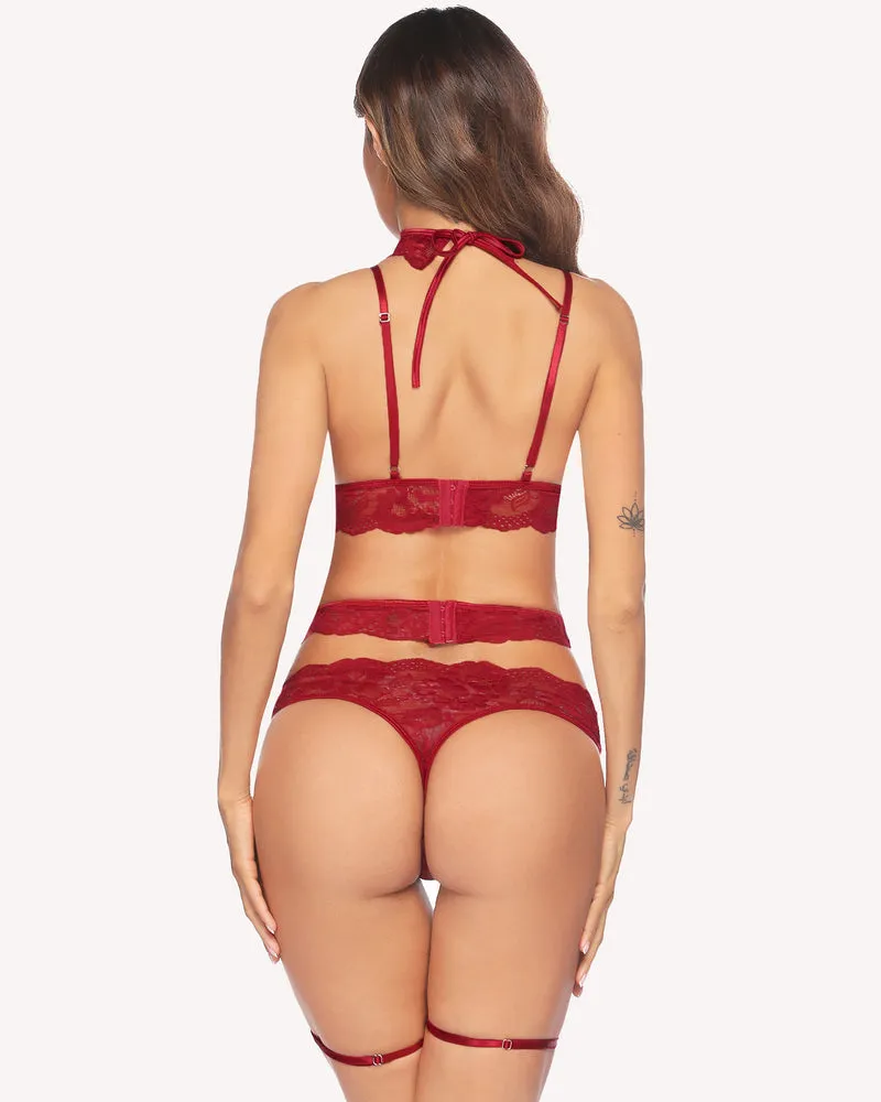 Lace Bra and Panty Garter Set