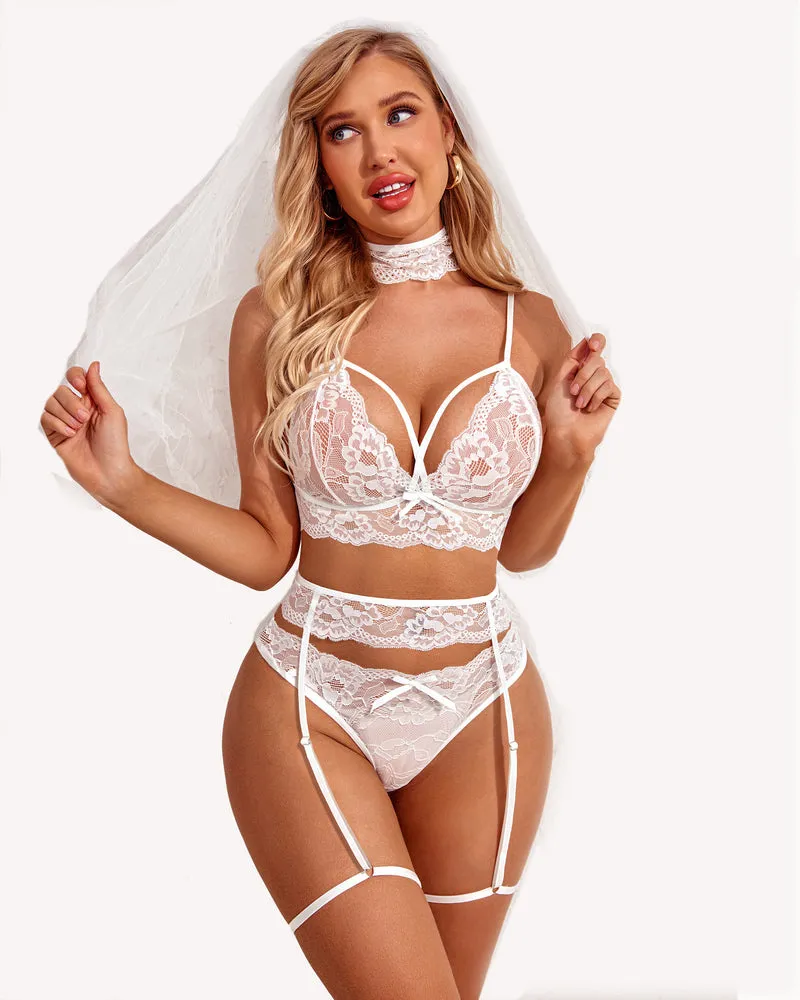 Lace Bra and Panty Garter Set