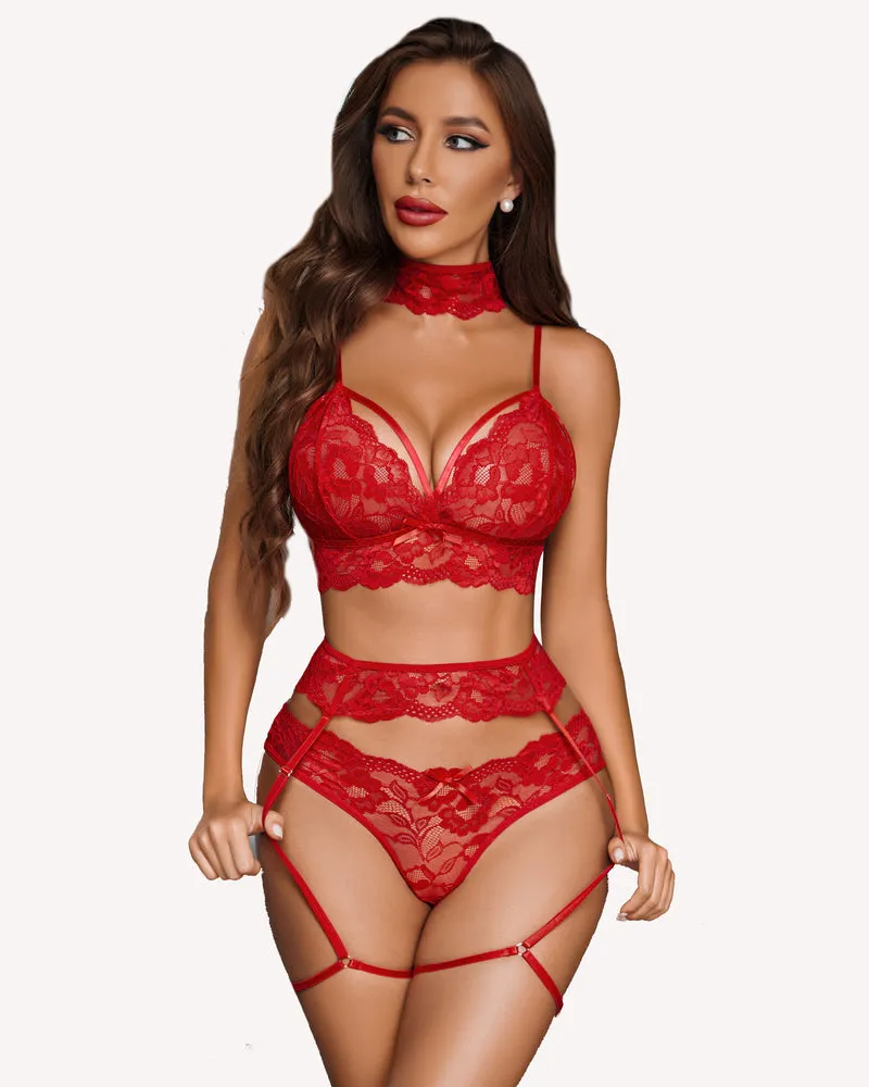 Lace Bra and Panty Garter Set