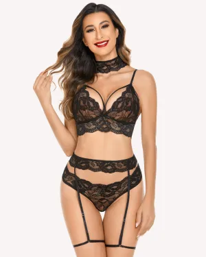 Lace Bra and Panty Garter Set