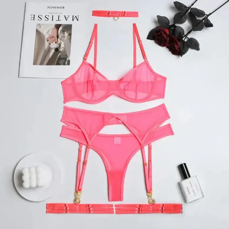 Lace Garter Choker Lingerie Set