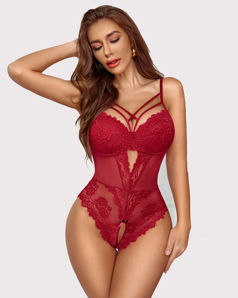 Lace One Piece Criss Cross Bodysuit