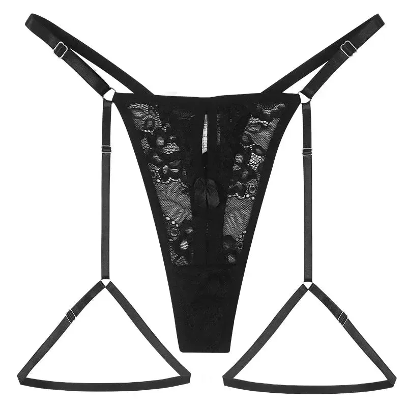 Lace Open Crotch Panties & Garter Set