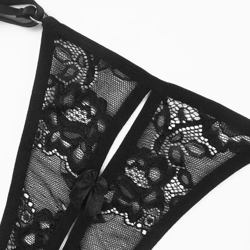 Lace Open Crotch Panties & Garter Set