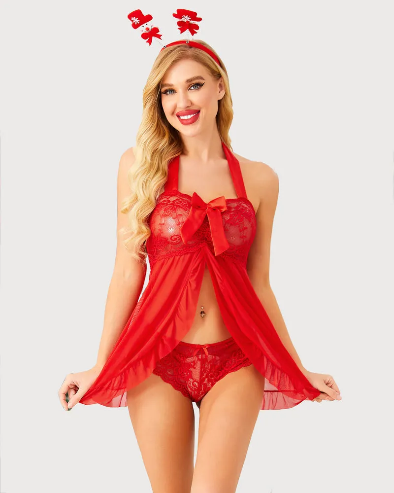 Lace Open Front Halter Nighty