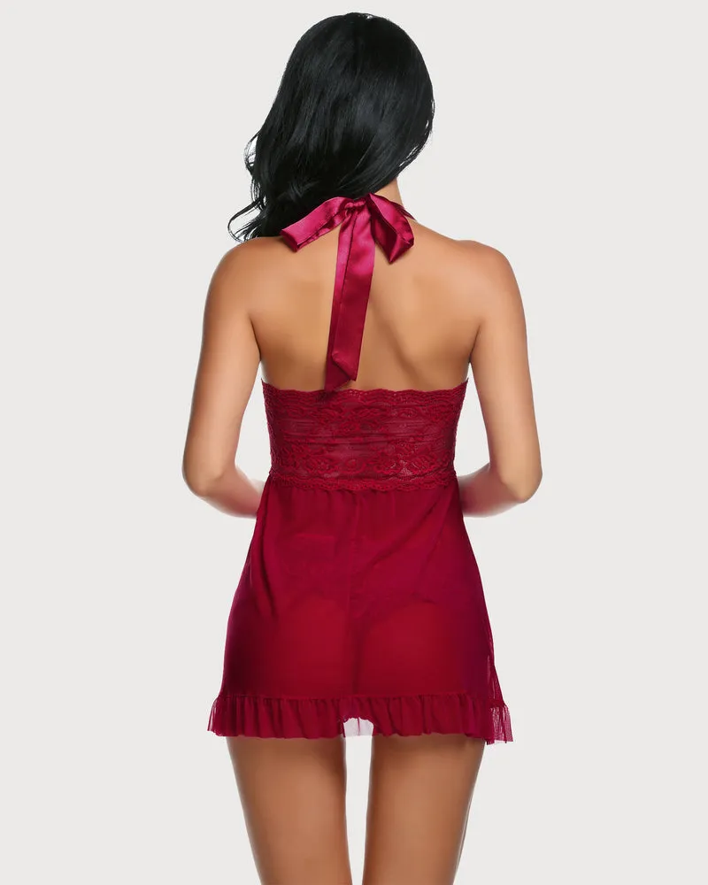 Lace Open Front Halter Nighty