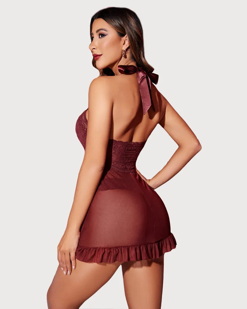 Lace Open Front Halter Nighty