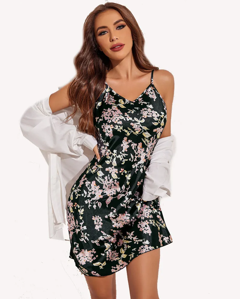 Leopard Print Sleepwear Satin Slip Dress