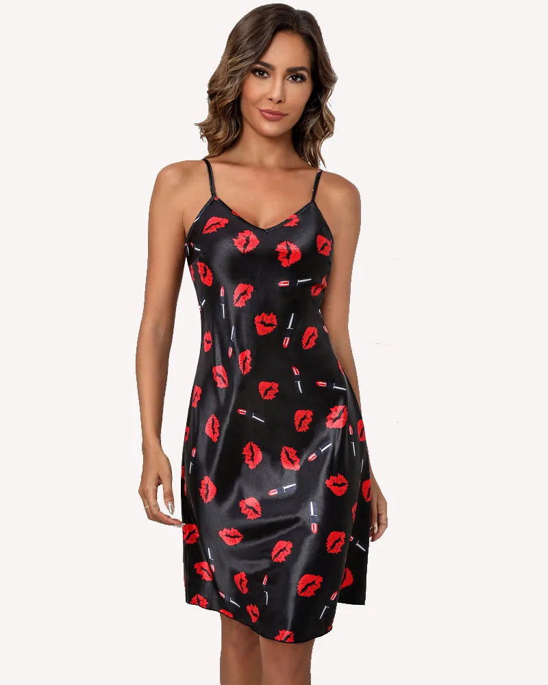 Leopard Print Sleepwear Satin Slip Dress