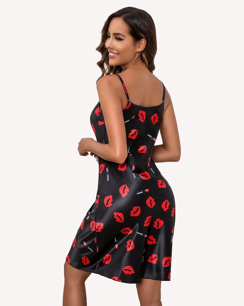Leopard Print Sleepwear Satin Slip Dress