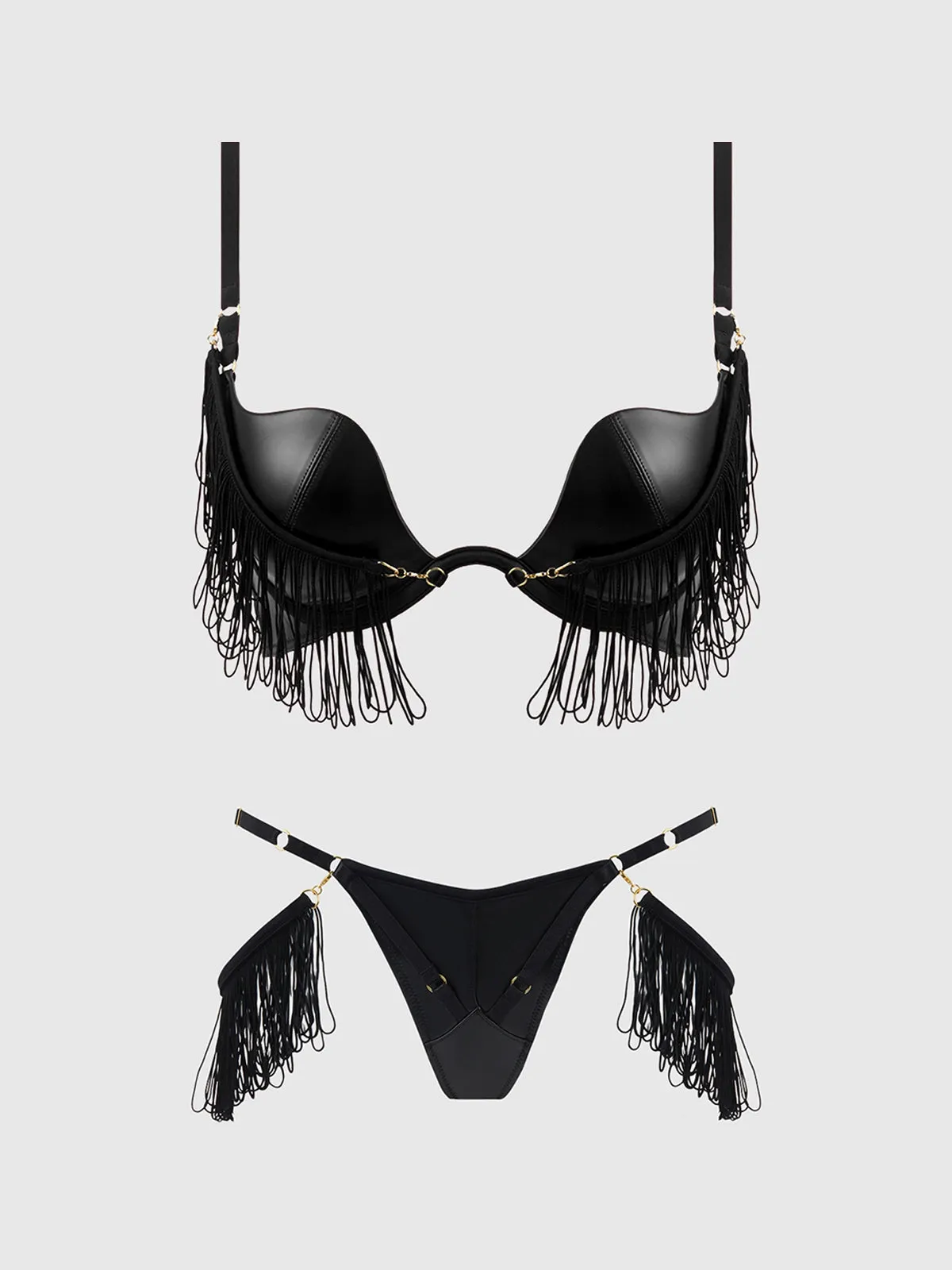 Like A Phoenix- Wet Look Bra Set- Available in Red or Black