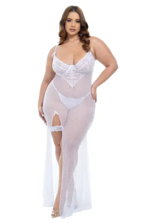 Livia Plus Size Dotted Mesh Dress
