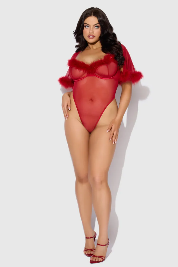 Marilyn Feather & Mesh Plus Size Bodysuit