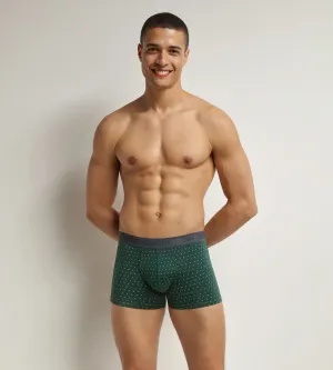 Men's stretch cotton boxer shorts Green with polka dots Dim Fancy