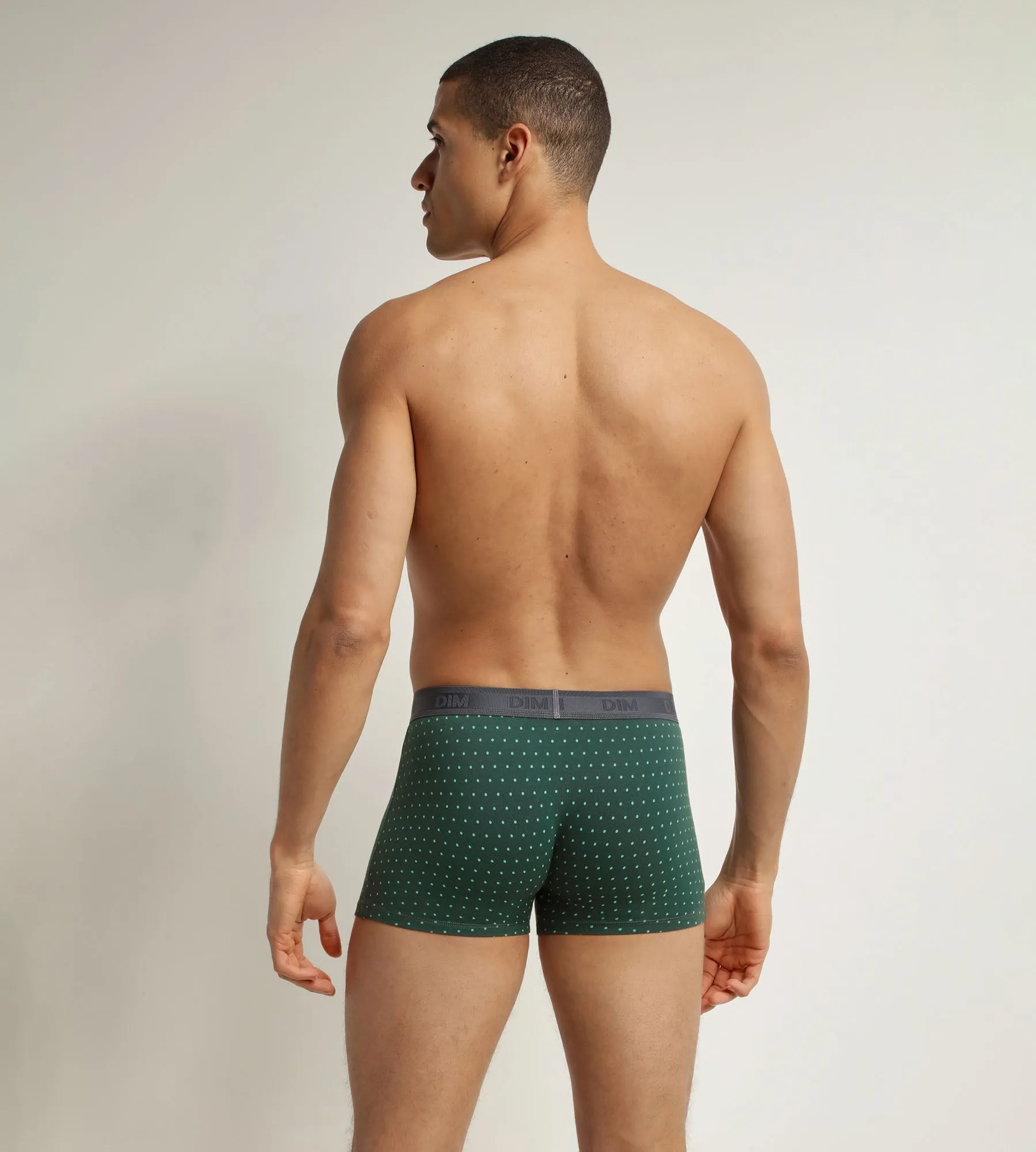 Men's stretch cotton boxer shorts Green with polka dots Dim Fancy