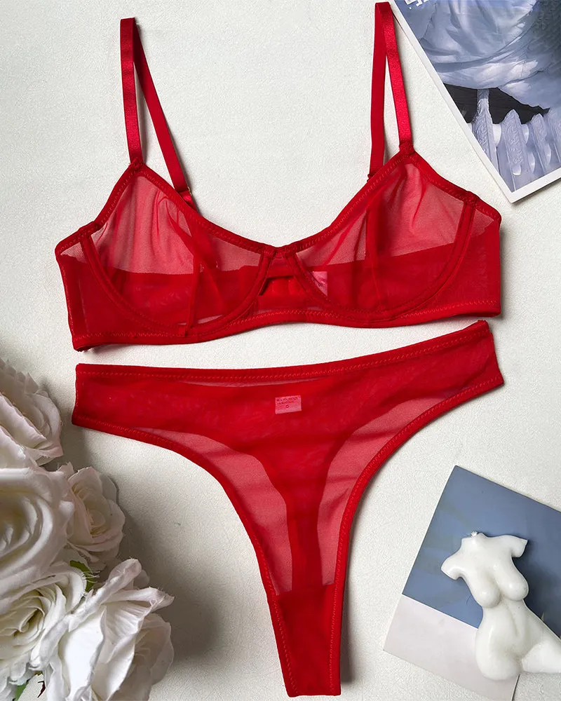 Mesh Sheer Push Up Lingerie Set