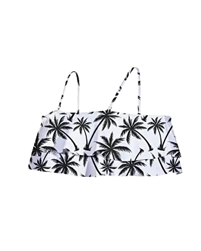 Off Shoulder Flounce Bikini Top Adjustable Bra-Black Palm Tree