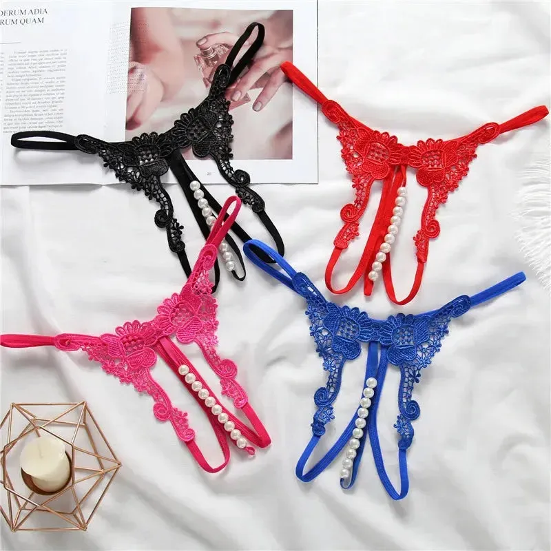 Open Crotch Beaded Pearl Panties