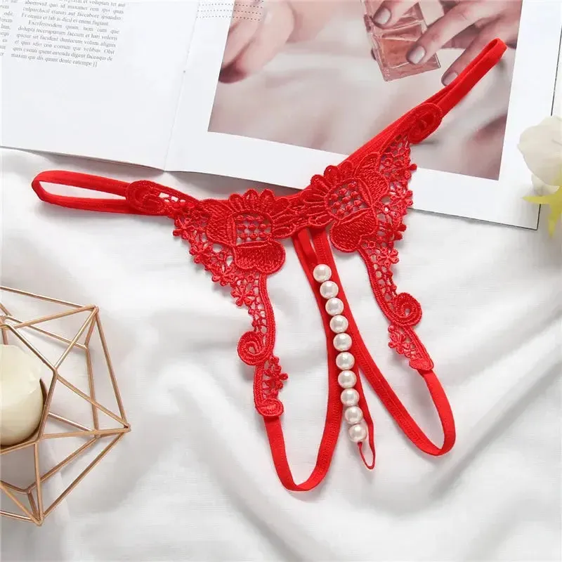 Open Crotch Beaded Pearl Panties