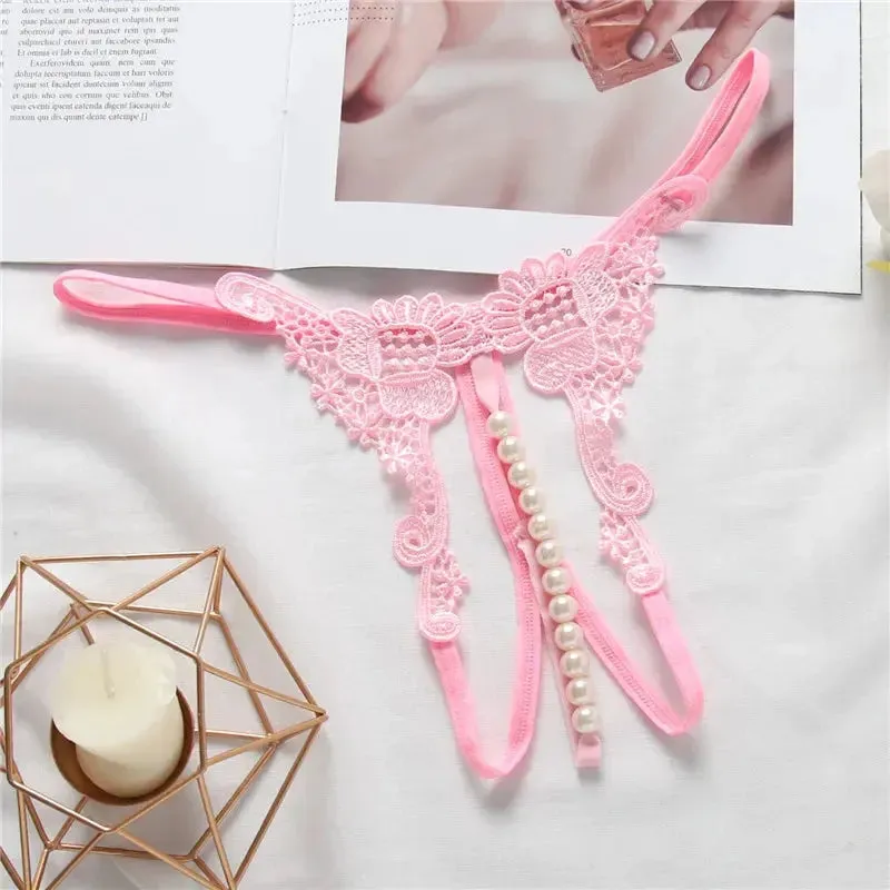 Open Crotch Beaded Pearl Panties