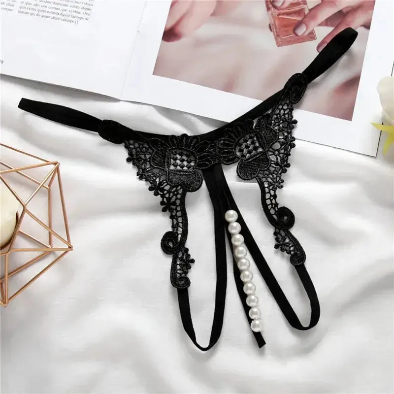 Open Crotch Beaded Pearl Panties