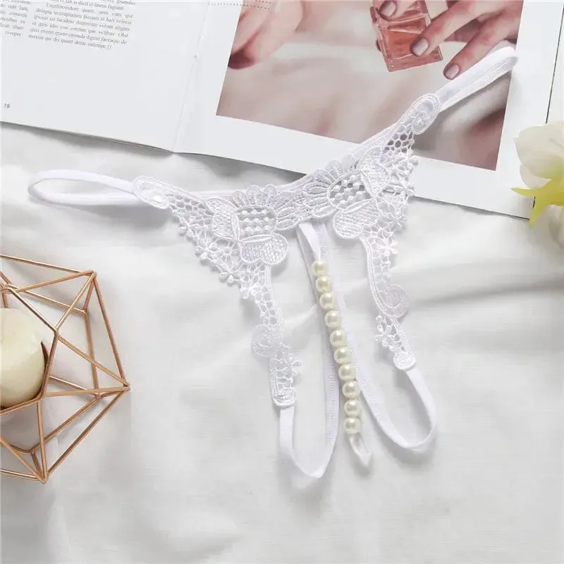 Open Crotch Beaded Pearl Panties