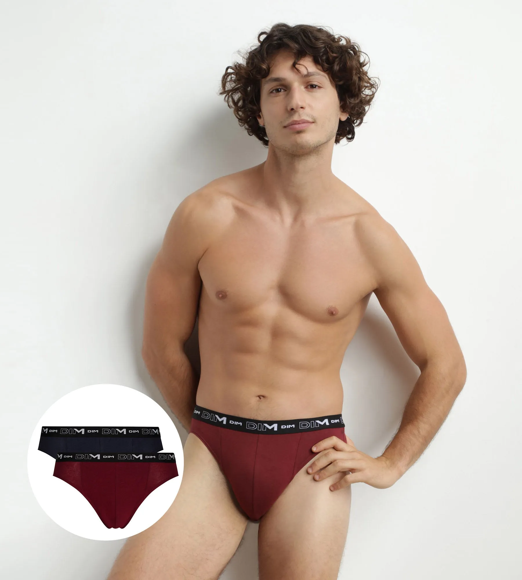 Pack of 2 Blue Red Men's Contrast Waistband Dim Stretch Cotton Briefs