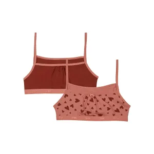 Pack of 2 Les Pockets Sand stretch cotton bralettes with heart prints