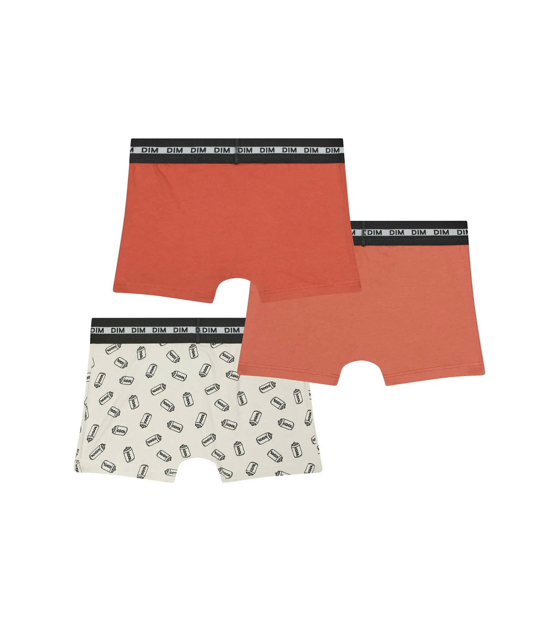 Pack of 3 boys' boxersin orange with Soda patterns Dim Coton Stretch
